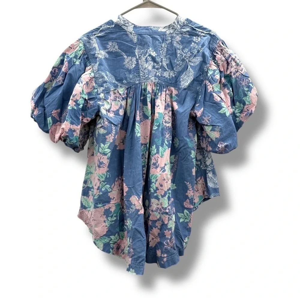 Free People We‎ The Free Cosette Pullover Top Women's XS Chambray Floral Boho
